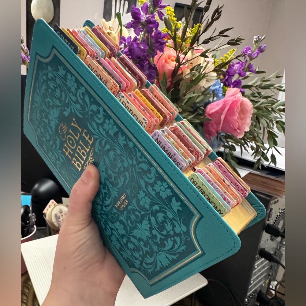New Giant Print Teal King James Version Holy Bible with Colorful Tabs Christmas